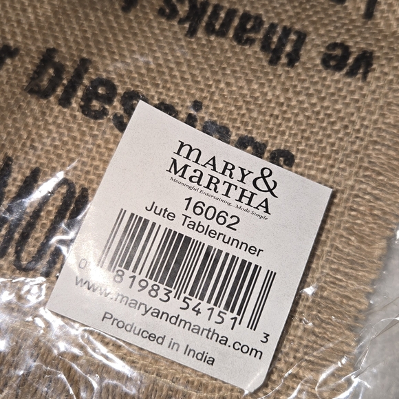 Mary & Martha NWT "Count Your Blessings" Jute Tablerunner 984 - Picture 4 of 4